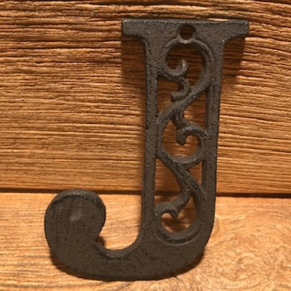 Cast Iron Letter "J" 4 5/8"tall Ornate Raw Cast Iron Ready to Paint 0184-0557-J